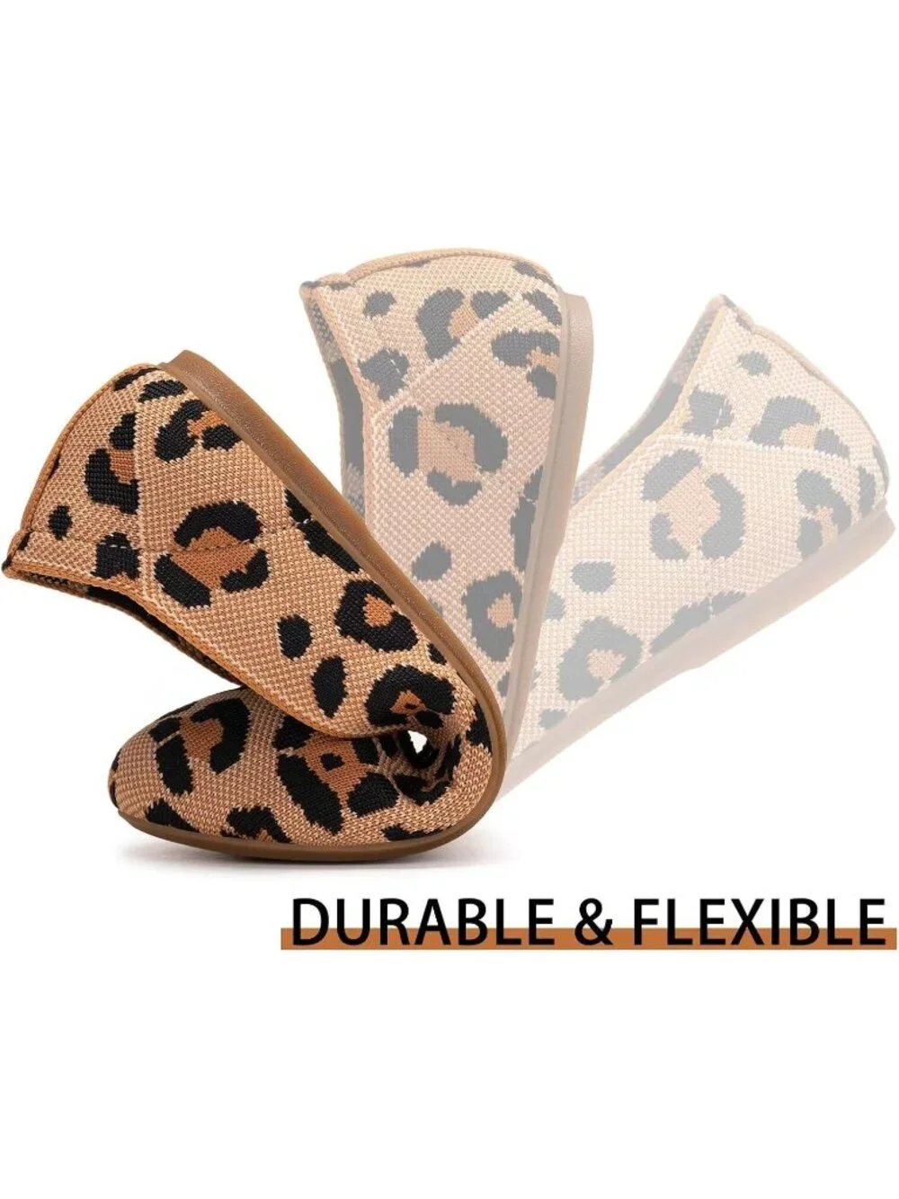 Women's Leopard Orange Round Toe Low Wedge Slip On Ballerina Ballet Flat Shoes